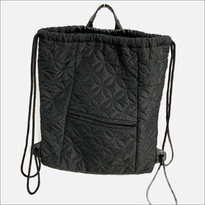 Unbranded Black ⚫️ Quilted Daisy Fabric and Faux Leather Fully Lined String Bag